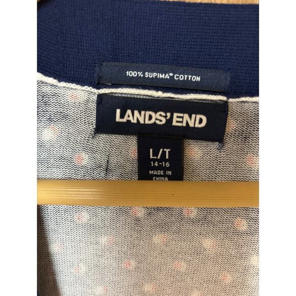 Land’s End Women’s 100% Supima Cotton Ditzy Dot Multimedia Open Front Cardigan - Picture 3 of 6